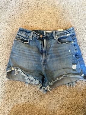 PAIGE Medium Blue Distressed Denim Cutoff Shorts